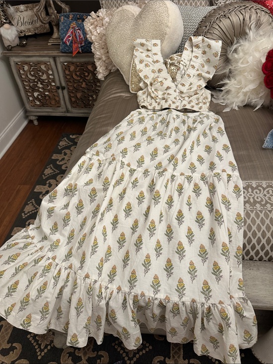 Jopna Dresses & Skirts - Women's Cream Floral Ruffle Two piece Maxi top and skirt set